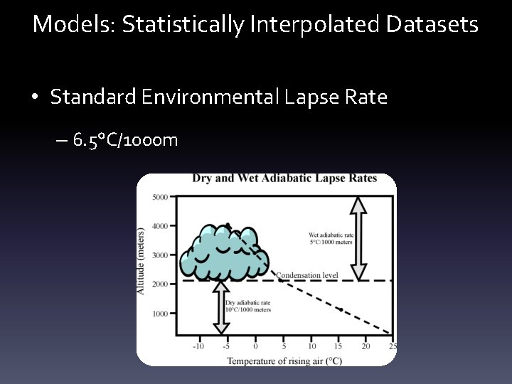 Models: Statistically Interpolated Datasets • Standard Environmental Lapse Rate – 6. 5°C/1000 m 