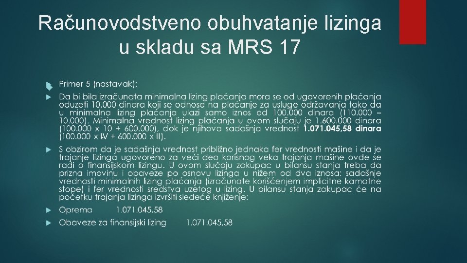 Računovodstveno obuhvatanje lizinga u skladu sa MRS 17 
