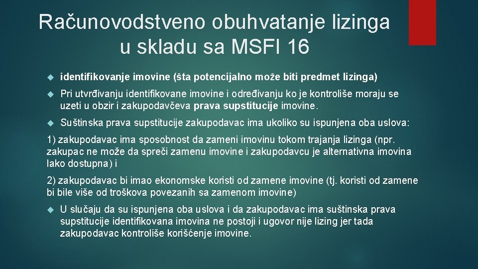 Računovodstveno obuhvatanje lizinga u skladu sa MSFI 16 identifikovanje imovine (šta potencijalno može biti