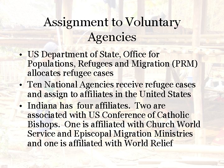 Assignment to Voluntary Agencies • US Department of State, Office for Populations, Refugees and