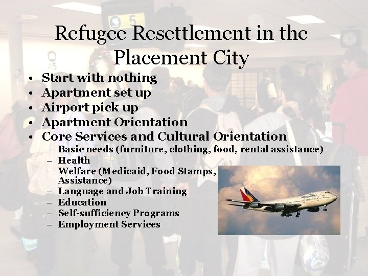 Refugee Resettlement in the Placement City • • • Start with nothing Apartment set