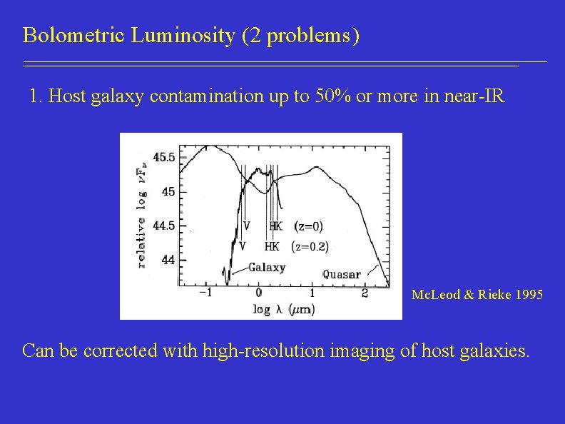 Bolometric Luminosity (2 problems) 1. Host galaxy contamination up to 50% or more in