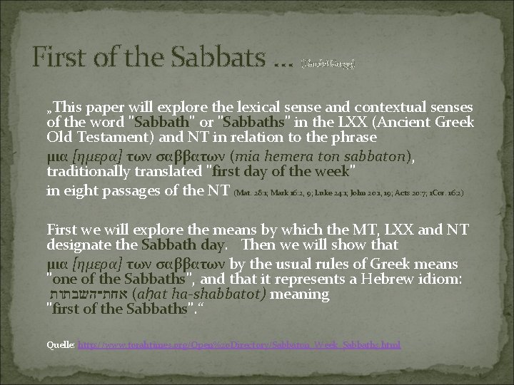 First of the Sabbats … (Daniel Gregg) „This paper will explore the lexical sense
