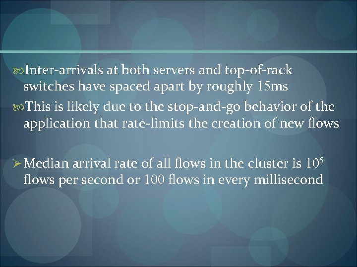  Inter-arrivals at both servers and top-of-rack switches have spaced apart by roughly 15