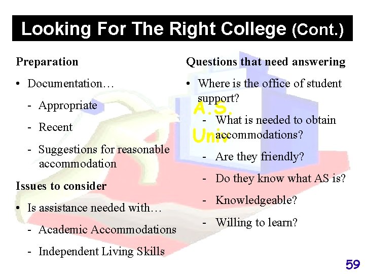Looking For The Right College (Cont. ) Preparation Questions that need answering • Documentation…