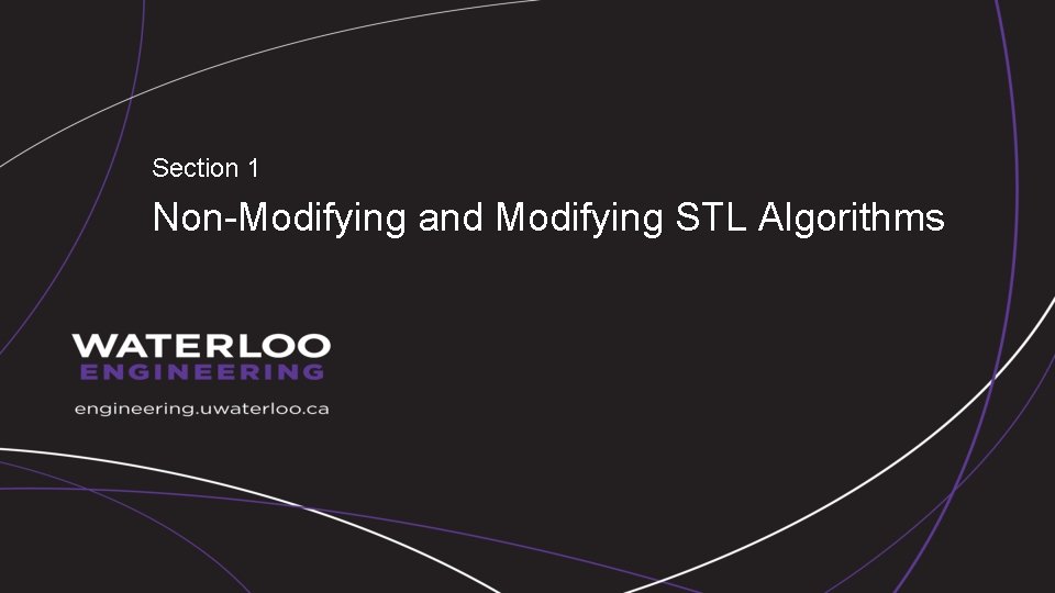 Section 1 Non-Modifying and Modifying STL Algorithms 