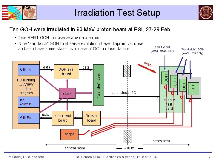 ECAL Irradiation Test Setup Ten GOH were irradiated in 60 Me. V proton beam