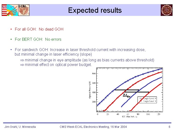 ECAL Expected results • For all GOH: No dead GOH • For BERT GOH: