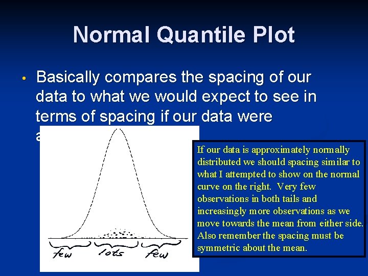 Normal Quantile Plot • Basically compares the spacing of our data to what we