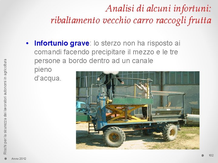 Rischi per la sicurezza dei lavoratori autonomi in agricoltura Analisi di alcuni infortuni: ribaltamento