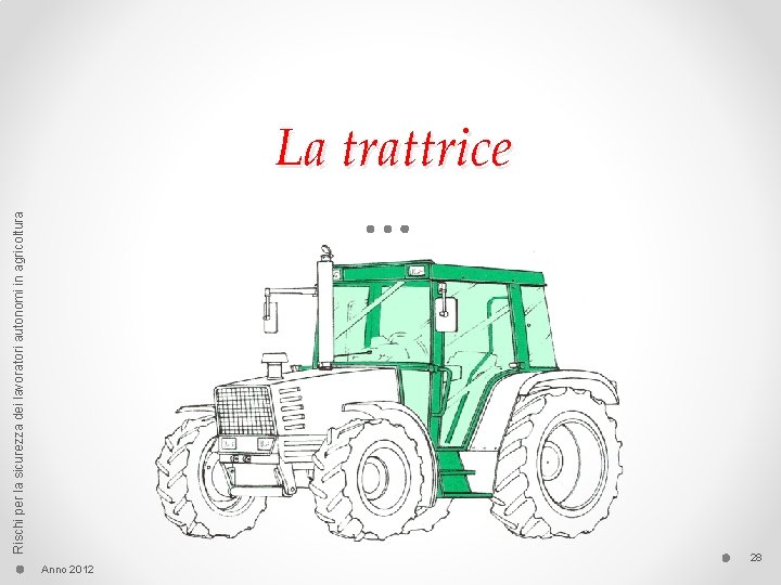 Rischi per la sicurezza dei lavoratori autonomi in agricoltura La trattrice Anno 2012 28
