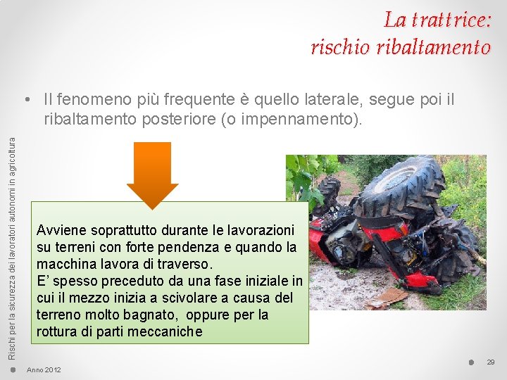 La trattrice: rischio ribaltamento Rischi per la sicurezza dei lavoratori autonomi in agricoltura •