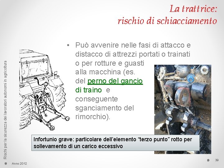 La trattrice: rischio di schiacciamento Rischi per la sicurezza dei lavoratori autonomi in agricoltura