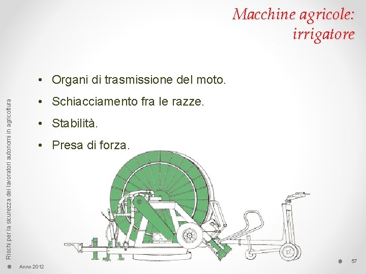 Macchine agricole: irrigatore Rischi per la sicurezza dei lavoratori autonomi in agricoltura • Organi