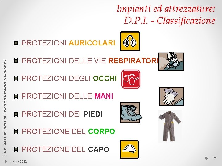 Impianti ed attrezzature: D. P. I. - Classificazione Rischi per la sicurezza dei lavoratori