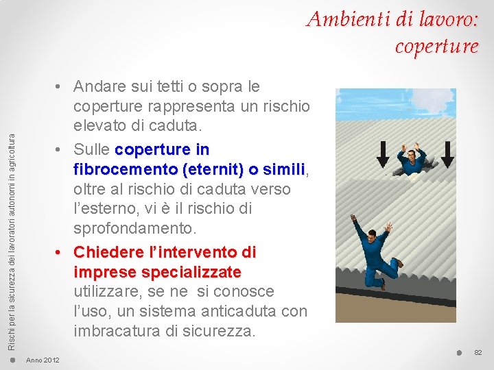 Rischi per la sicurezza dei lavoratori autonomi in agricoltura Ambienti di lavoro: coperture •