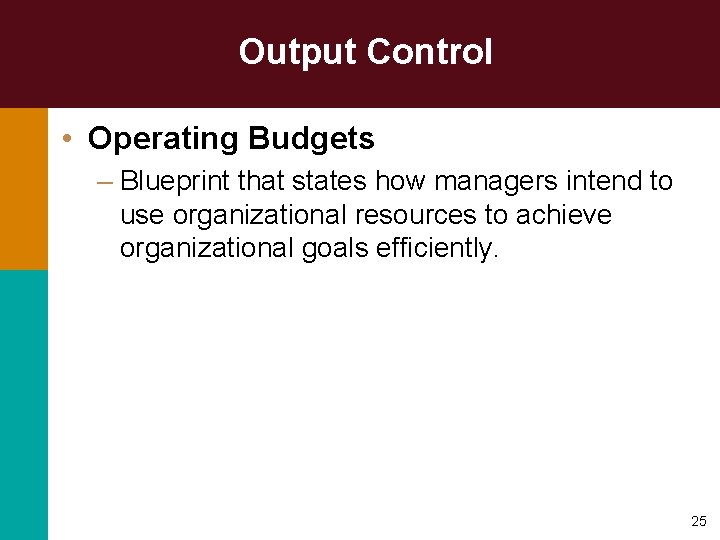 Output Control • Operating Budgets – Blueprint that states how managers intend to use