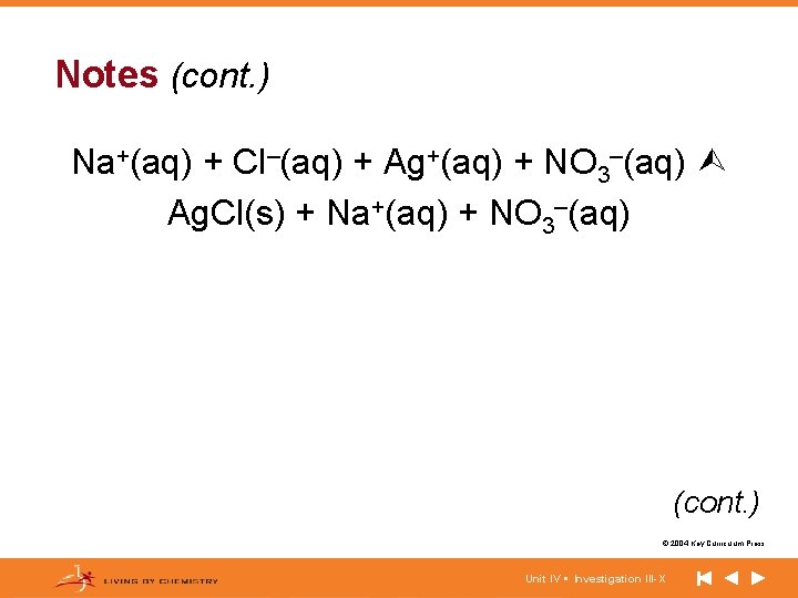 Notes (cont. ) Na+(aq) + Cl–(aq) + Ag+(aq) + NO 3–(aq) Ag. Cl(s) +