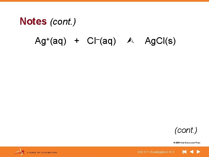 Notes (cont. ) Ag+(aq) + Cl–(aq) Ag. Cl(s) (cont. ) © 2004 Key Curriculum