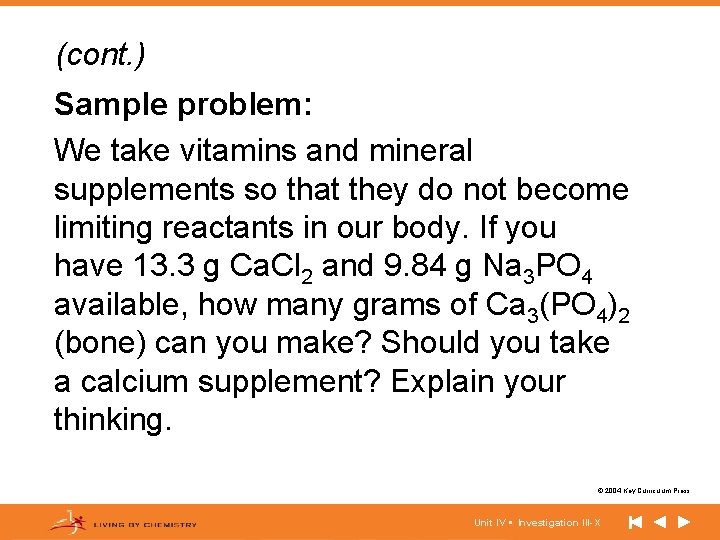 (cont. ) Sample problem: We take vitamins and mineral supplements so that they do