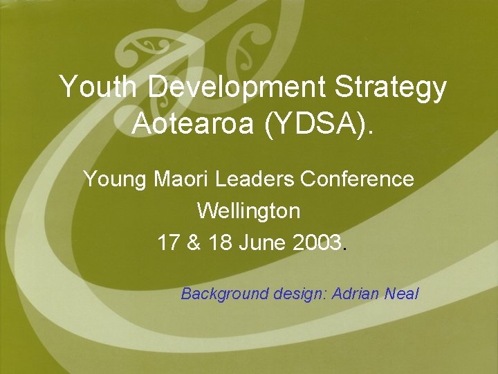 Youth Development Strategy Aotearoa (YDSA). Young Maori Leaders Conference Wellington 17 & 18 June