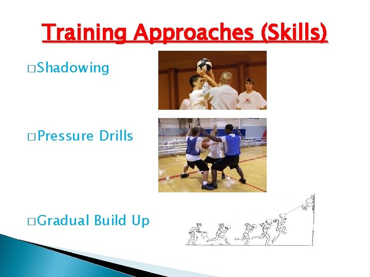 Training Approaches (Skills) � Shadowing � Pressure � Gradual Drills Build Up Training Approaches (Skills) � Shadowing � Pressure � Gradual Drills Build Up