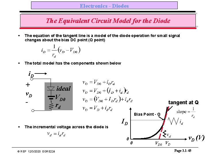 Electronics - Diodes The Equivalent Circuit Model for the Diode § The equation of