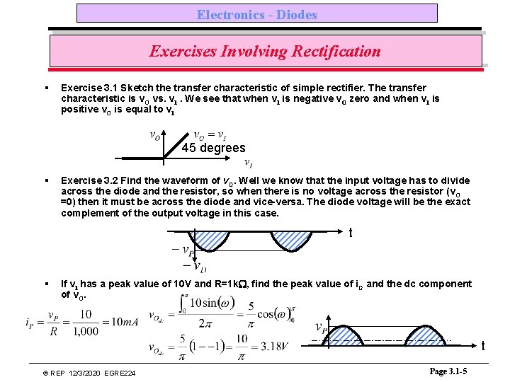 Electronics - Diodes Exercises Involving Rectification § Exercise 3. 1 Sketch the transfer characteristic