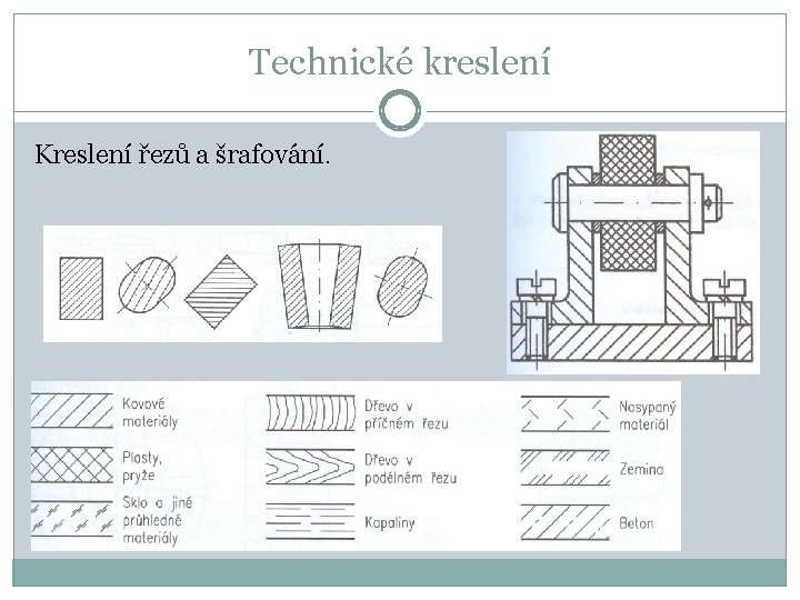 Technické kreslení Kreslení řezů a šrafování. 