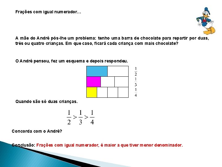 Frações com igual numerador… A mãe do André pôs-lhe um problema: tenho uma barra