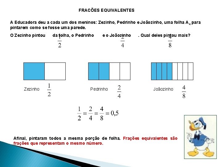 FRACÕES EQUIVALENTES A Educadora deu a cada um dos meninos: Zezinho, Pedrinho e Joãozinho,