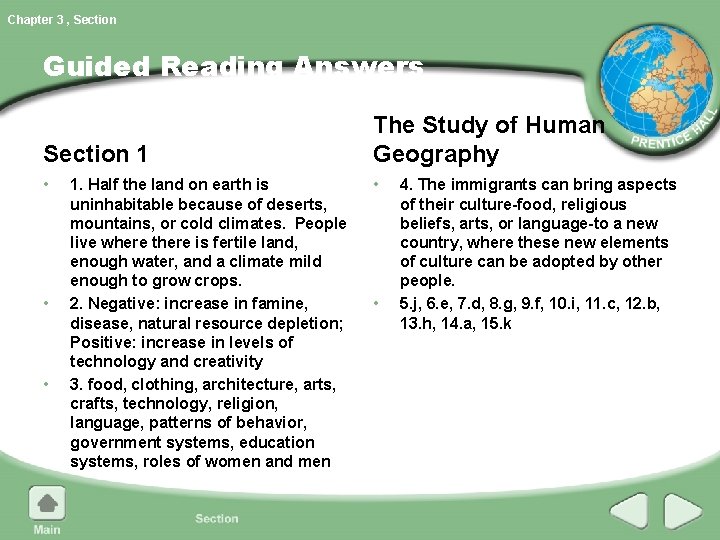 Chapter 3 , Section Guided Reading Answers Section 1 The Study of Human Geography