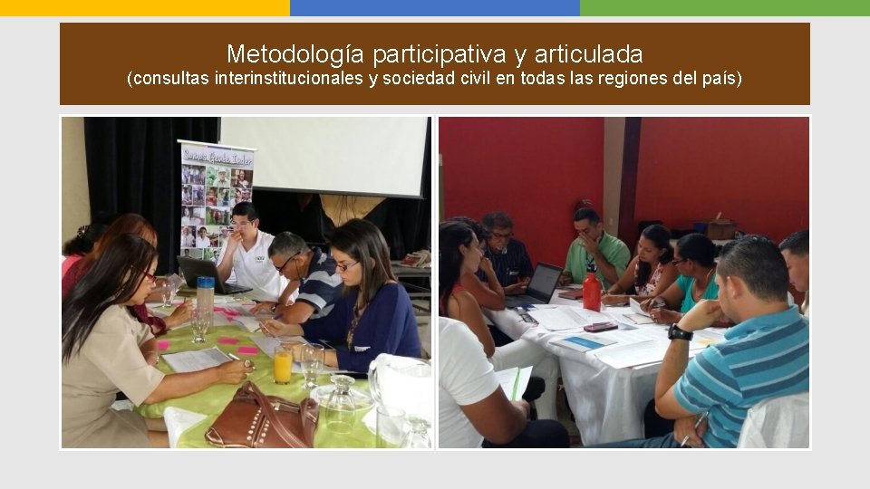 Metodología participativa y articulada (consultas interinstitucionales y sociedad civil en todas las regiones del