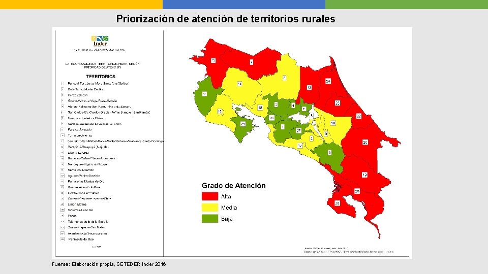 Priorización de atención de territorios rurales Fuente: Elaboración propia, SETEDER Inder 2016 
