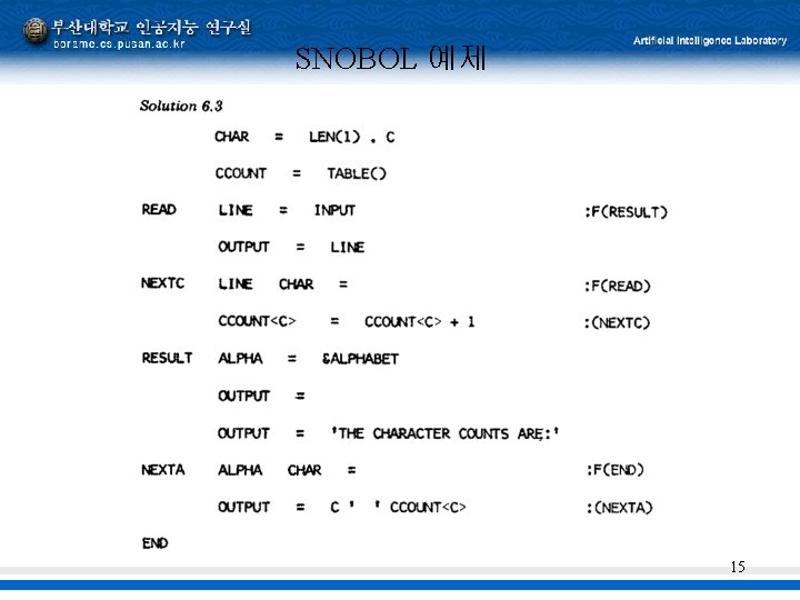 SNOBOL 예제 15 SNOBOL 예제 15