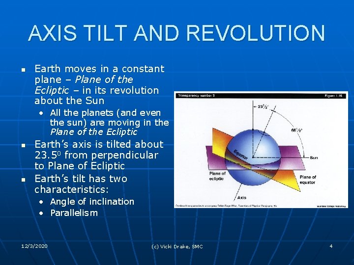 AXIS TILT AND REVOLUTION n Earth moves in a constant plane – Plane of