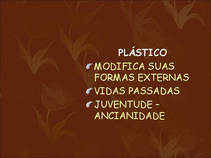 PLÁSTICO MODIFICA SUAS FORMAS EXTERNAS VIDAS PASSADAS JUVENTUDE – ANCIANIDADE 