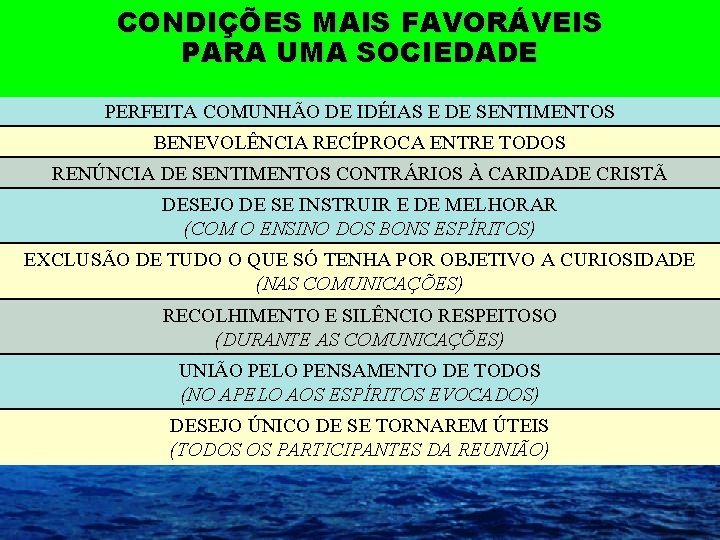 CONDIÇÕES MAIS FAVORÁVEIS PARA UMA SOCIEDADE PERFEITA COMUNHÃO DE IDÉIAS E DE SENTIMENTOS BENEVOLÊNCIA