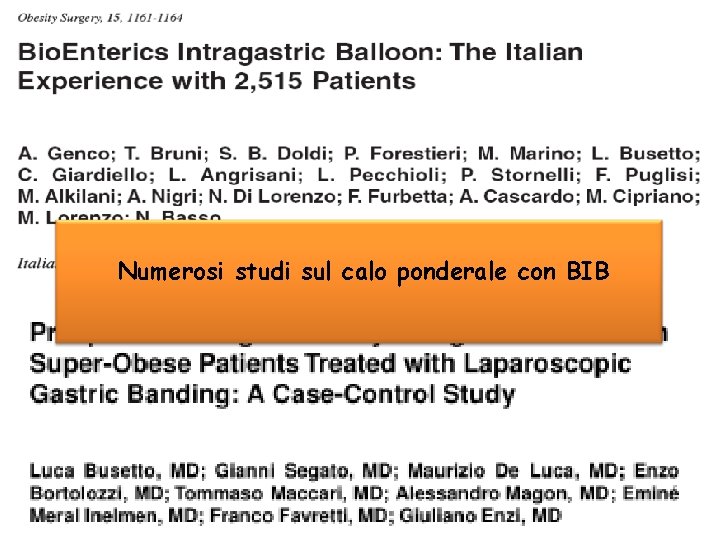 Numerosi studi sul calo ponderale con BIB 