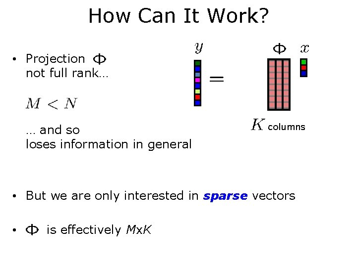 How Can It Work? • Projection not full rank… … and so loses information