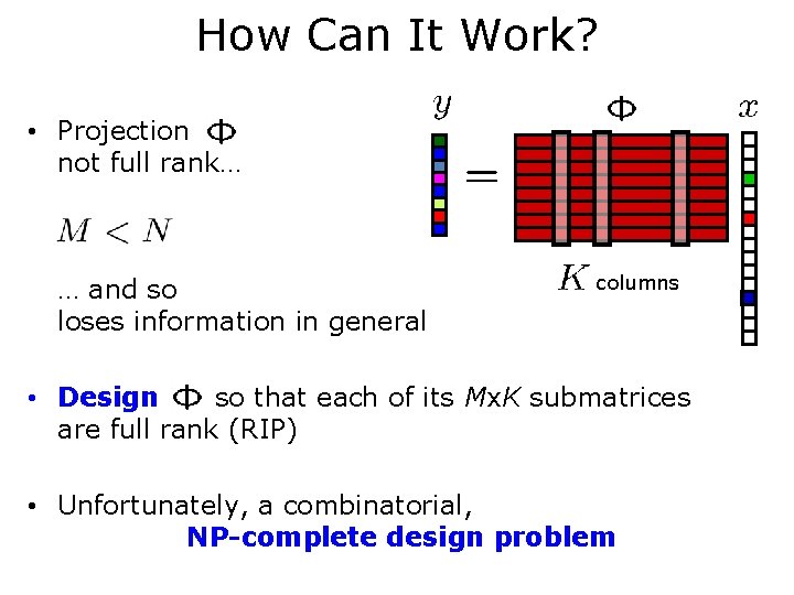 How Can It Work? • Projection not full rank… … and so loses information