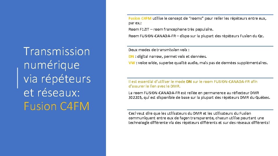 Fusion C 4 FM utilise le concept de “rooms” pour relier les répéteurs entre