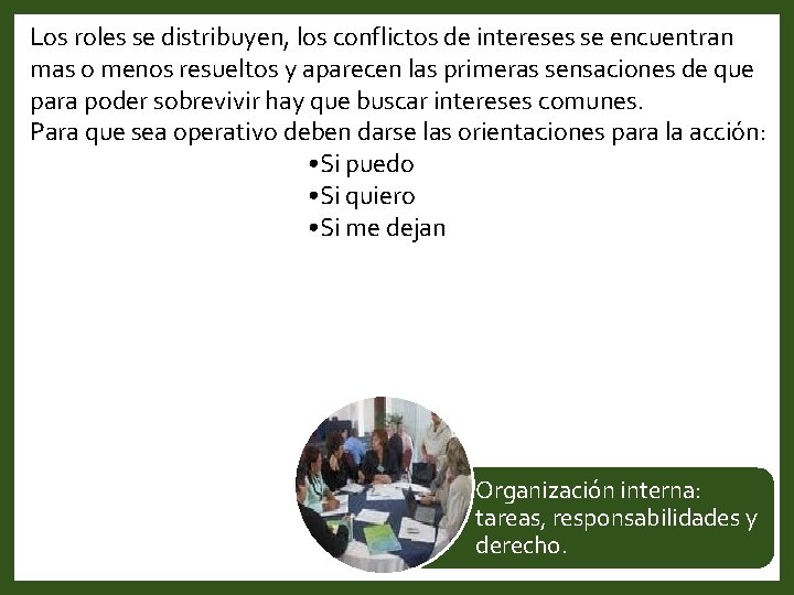 Los roles se distribuyen, los conflictos de intereses se encuentran mas o menos resueltos