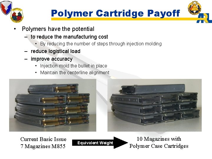 Polymer Cartridge Payoff • Polymers have the potential – to reduce the manufacturing cost