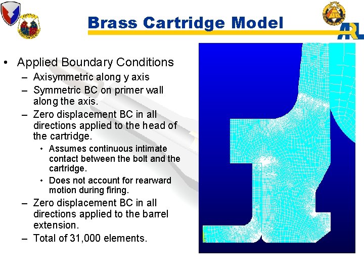 Brass Cartridge Model • Applied Boundary Conditions – Axisymmetric along y axis – Symmetric