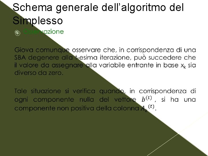 Schema generale dell’algoritmo del Simplesso 