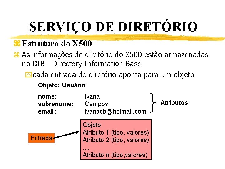 SERVIÇO DE DIRETÓRIO z Estrutura do X 500 z As informações de diretório do