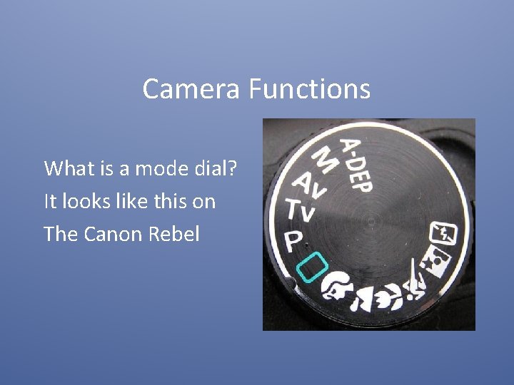 Camera Functions What is a mode dial? It looks like this on The Canon