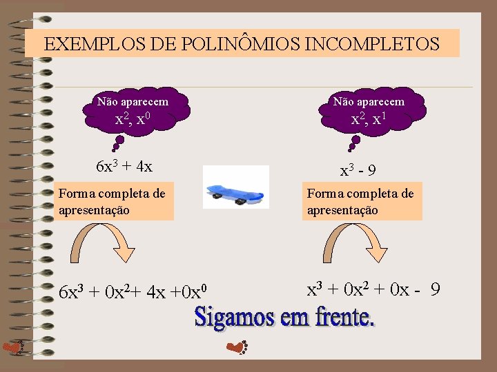 EXEMPLOS DE POLINÔMIOS INCOMPLETOS Não aparecem x 2, x 0 x 2, x 1