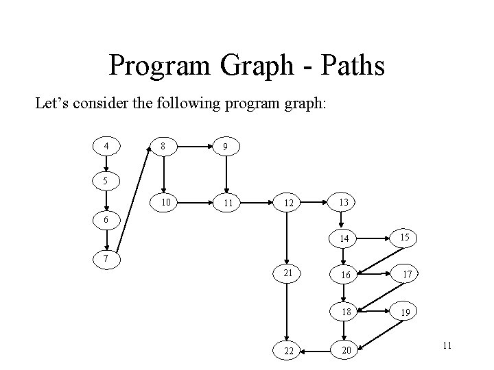 Program Graph - Paths Let’s consider the following program graph: 4 8 9 10